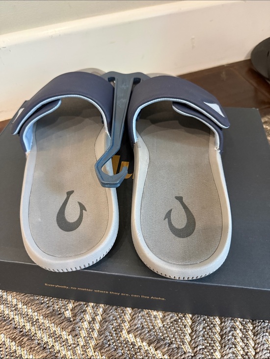 OluKai Navy and Gray Men\'s Slide Sandals